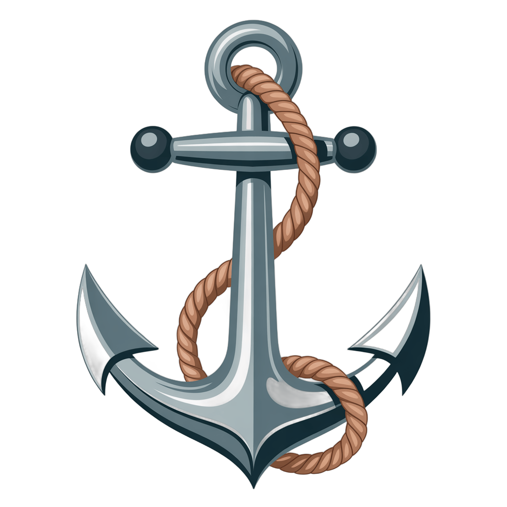 3d cartoon style anchor illustration with rope for nautical travel and maritime branding designs PNG - transparent background