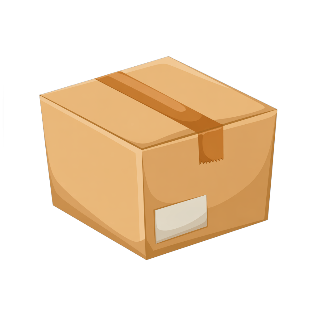 3d cartoon style cardboard box with tape and label cutout for packaging design and ecommerce graphics PNG - transparent background