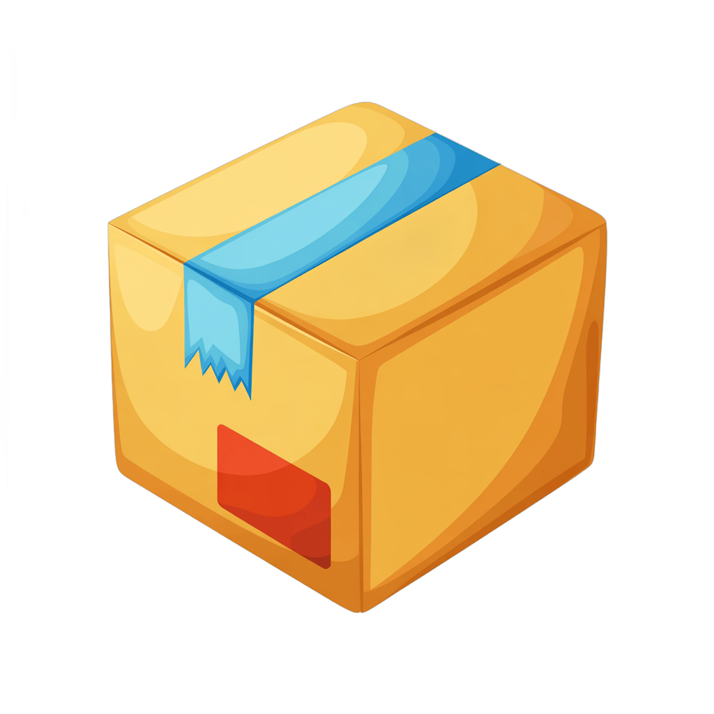 3d cartoon style delivery box with blue tape and red label for ecommerce packaging design PNG - transparent background