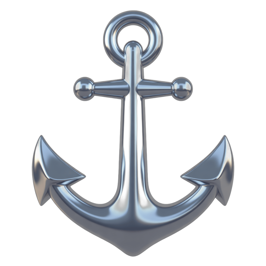 3d cartoon style metallic anchor graphic element isolated on transparent background for nautical themes PNG - transparent background