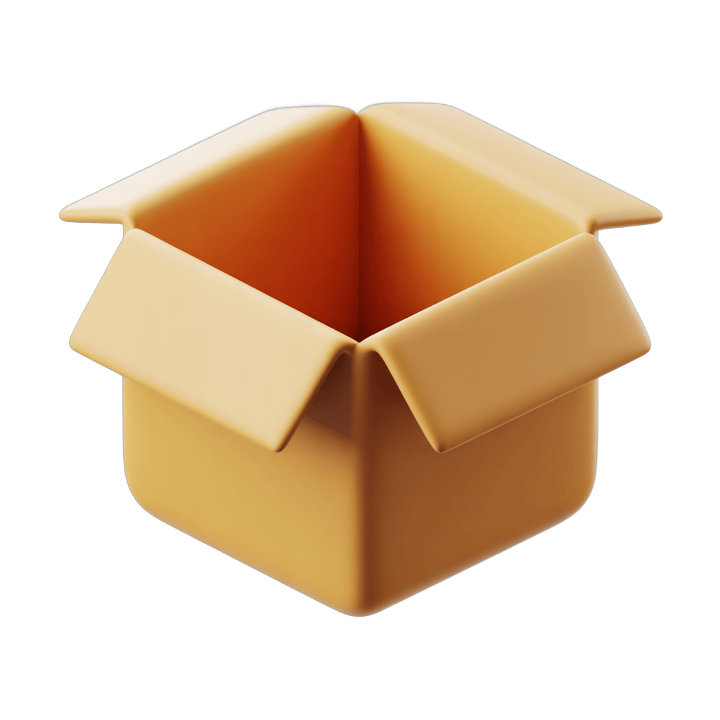 3d cartoon style open cardboard box graphic element for packaging design and delivery illustrations PNG - transparent background