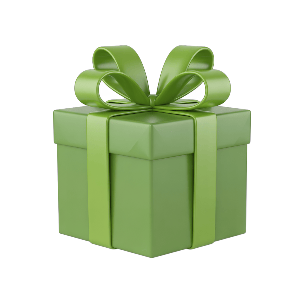 3d cartoon style rendered green gift box with bow for eco friendly earth day celebration presentation PNG - transparent background