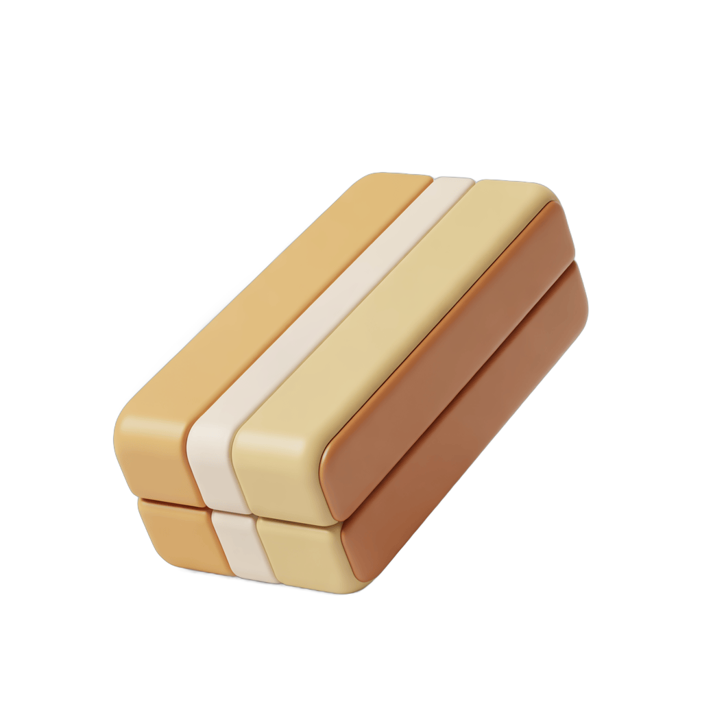 3d cartoon style rendering of stacked chocolate bars with cream filling for food packaging design PNG - transparent background