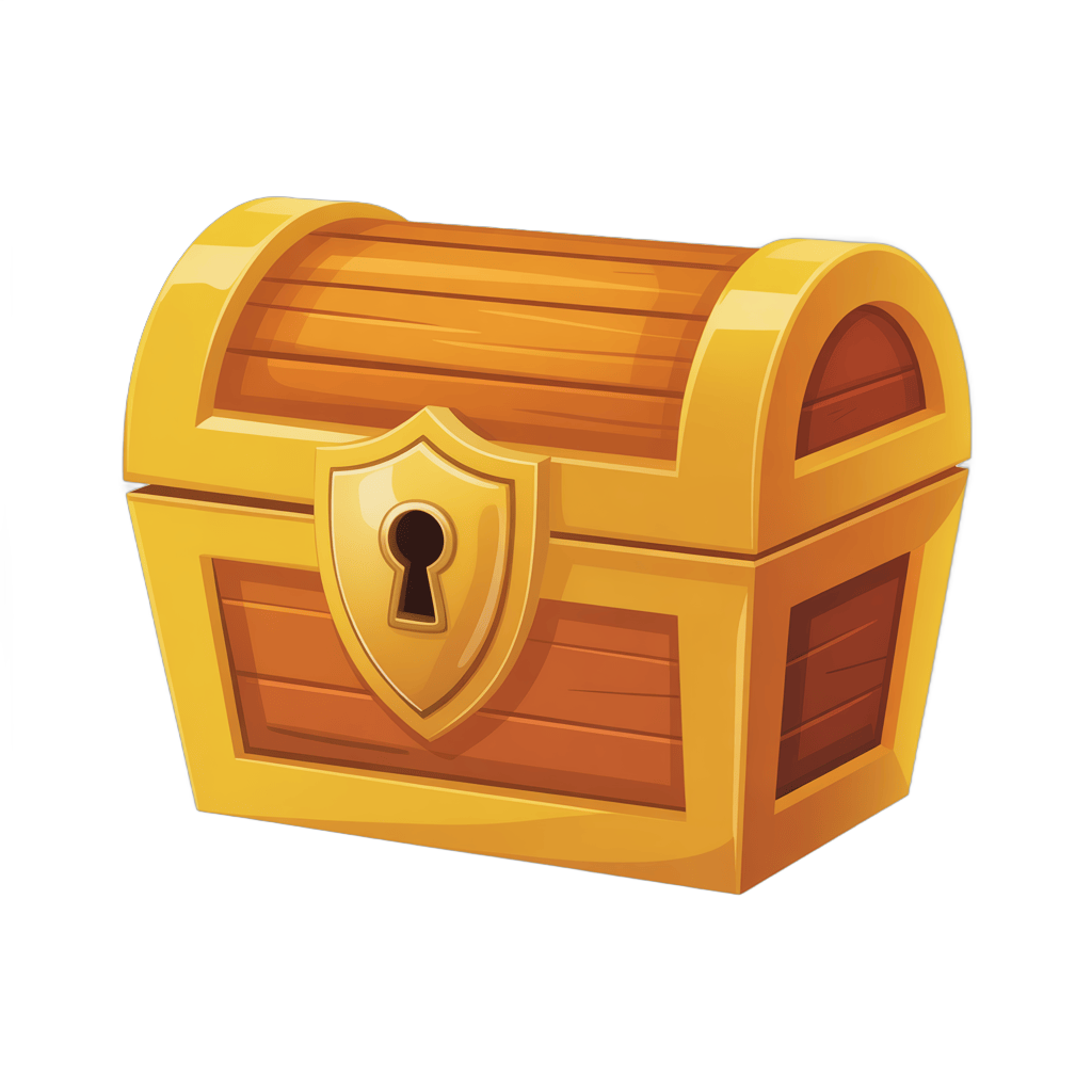 3d cartoon treasure chest with keyhole shield graphic element for digital design projects PNG - transparent background