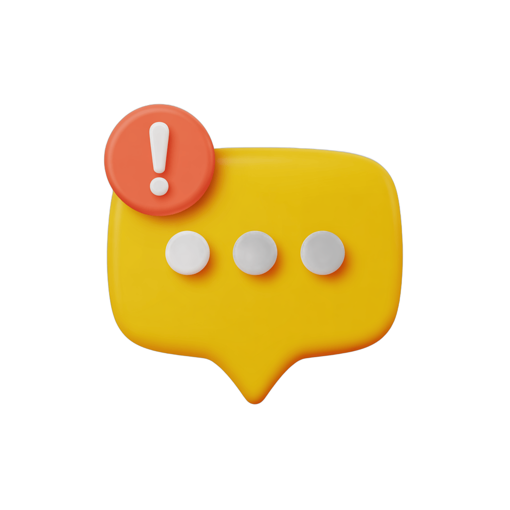 3d cartoon warning message bubble with exclamation mark for alerts and notifications PNG - transparent background