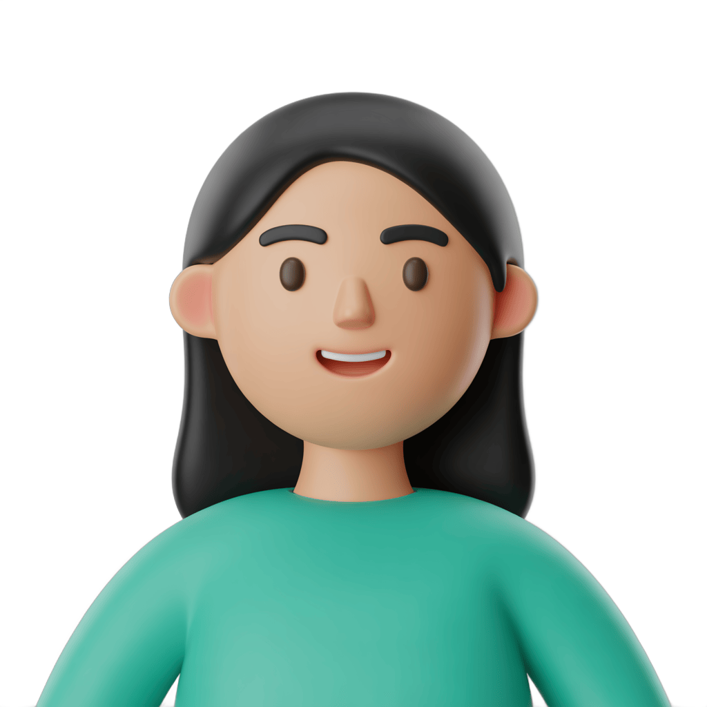 3d cartoon woman with long hair smiling isolated transparent background clipart graphic element PNG - transparent background