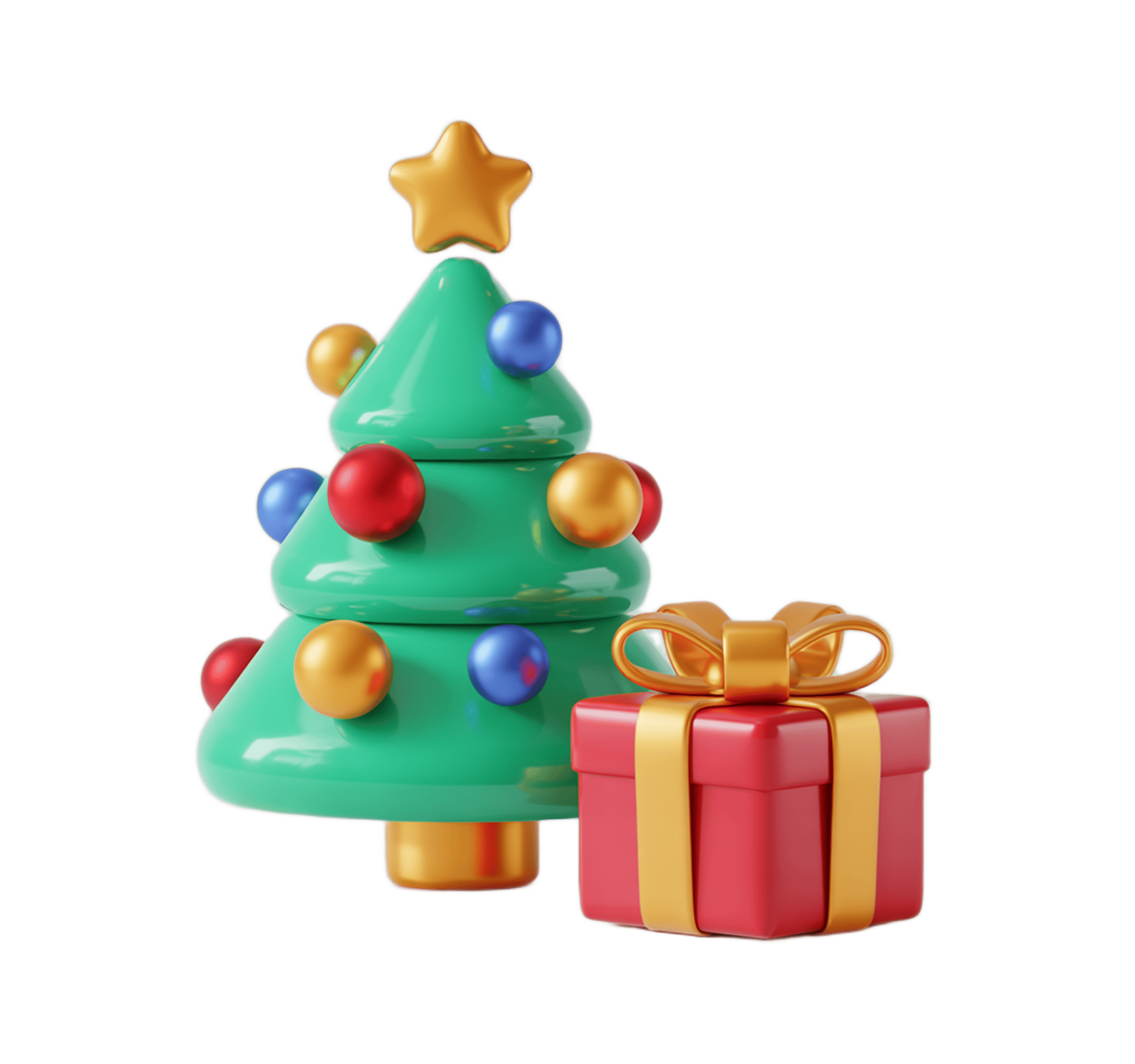 3d christmas tree with gift box clipart for holiday marketing and seasonal designs PNG - transparent background