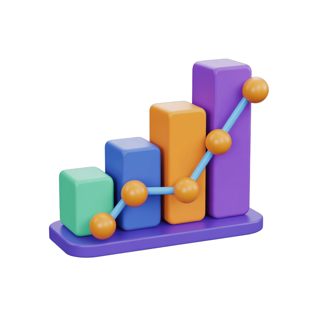 3d colorful bar chart with growth line illustrating business success and upward trend for presentations PNG - transparent background