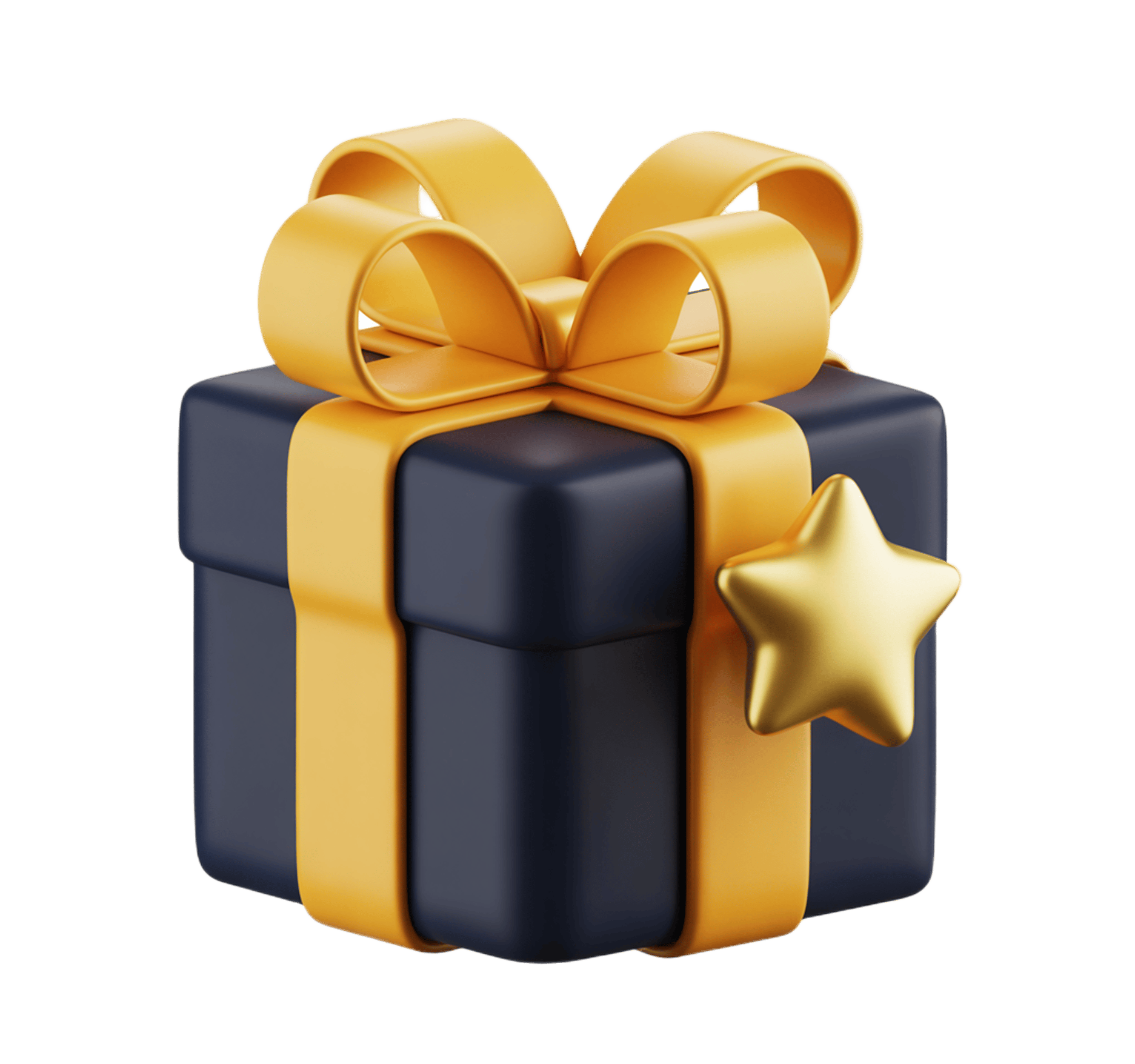 3d gift box with golden ribbon and star for christmas holiday celebration designs PNG - transparent background