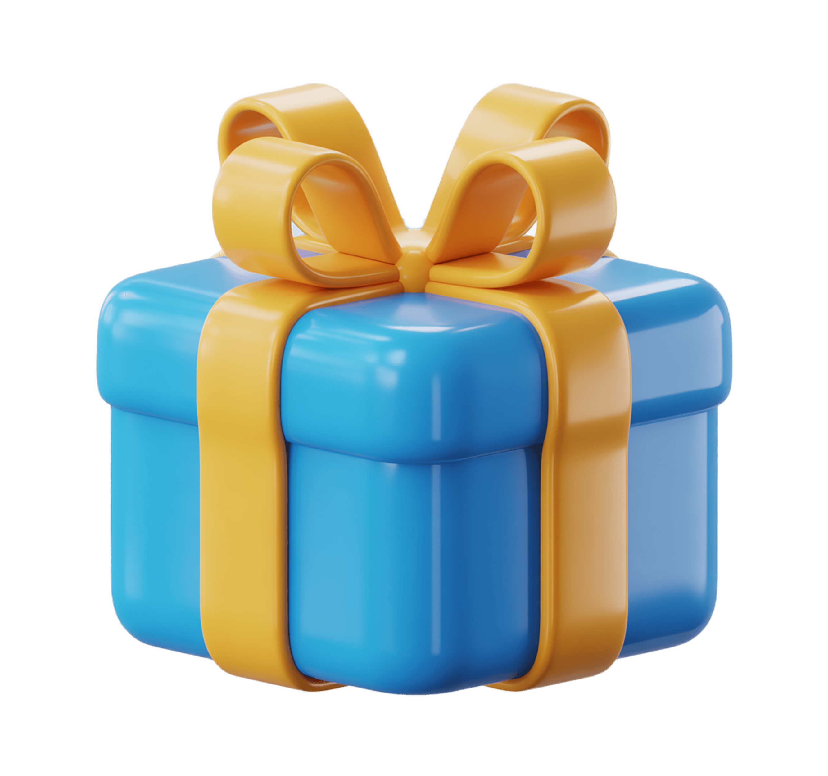 3d gift box with yellow ribbon for holiday presents and celebrations PNG - transparent background