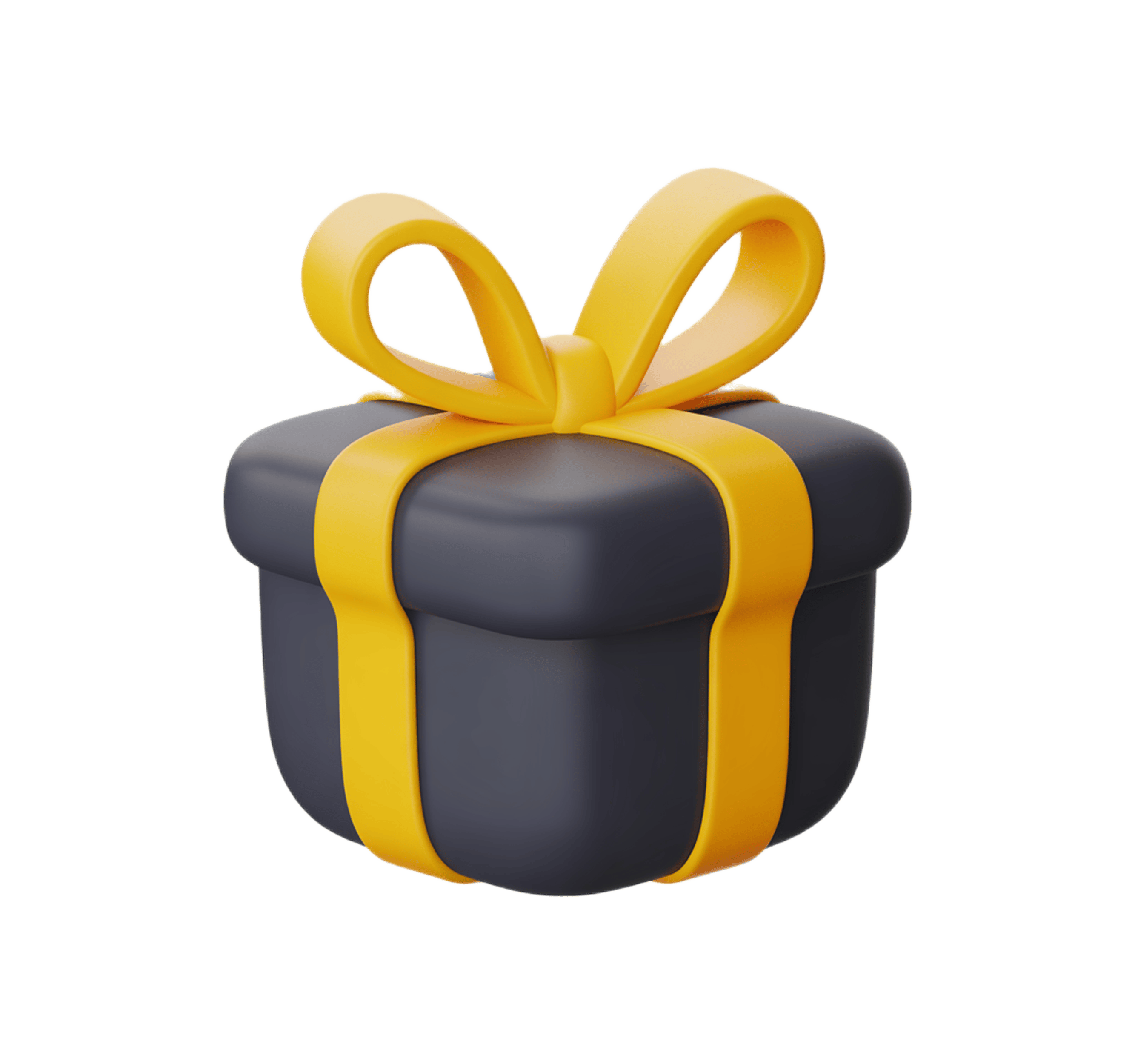 3d gift box with yellow ribbon for holiday presents and ecommerce product packaging design PNG - transparent background