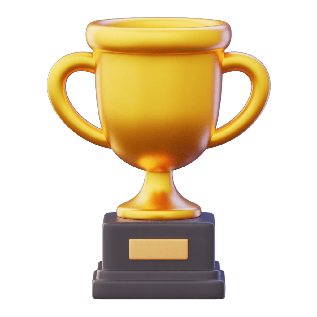 3d golden trophy cup award icon on pedestal for achievement success presentation event PNG - transparent background