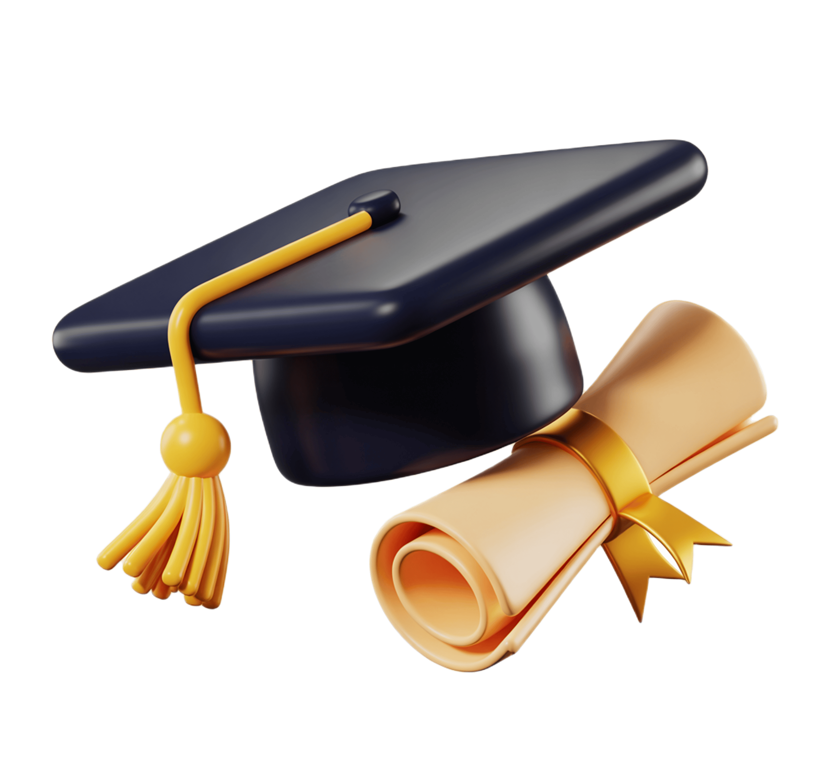 3d graduation cap with diploma scroll isolated clipart for academic celebration designs PNG - transparent background