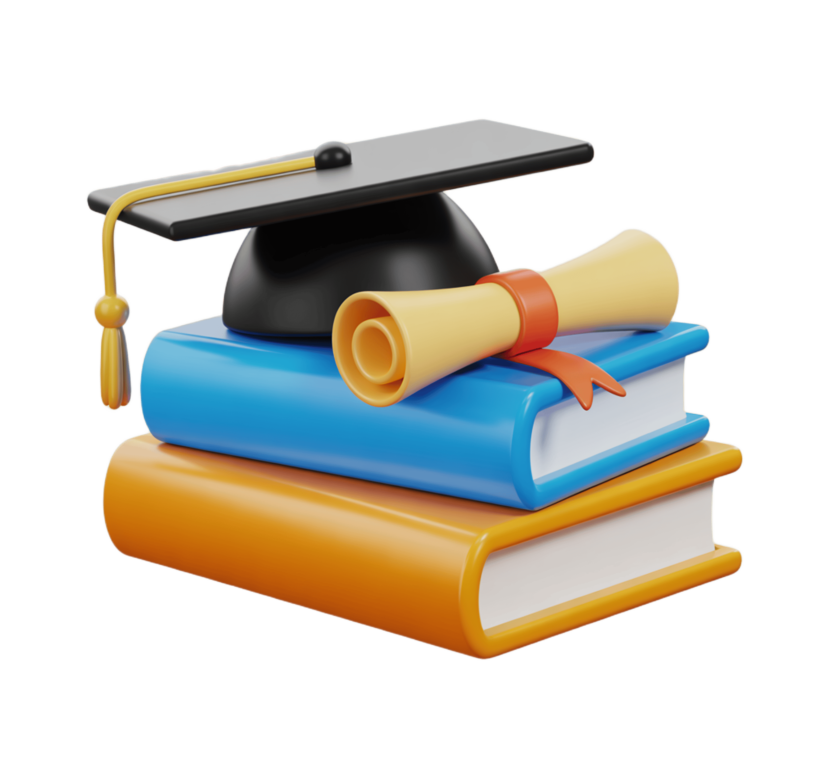 3d graduation celebration icon with diploma and books for academic achievement awards PNG - transparent background