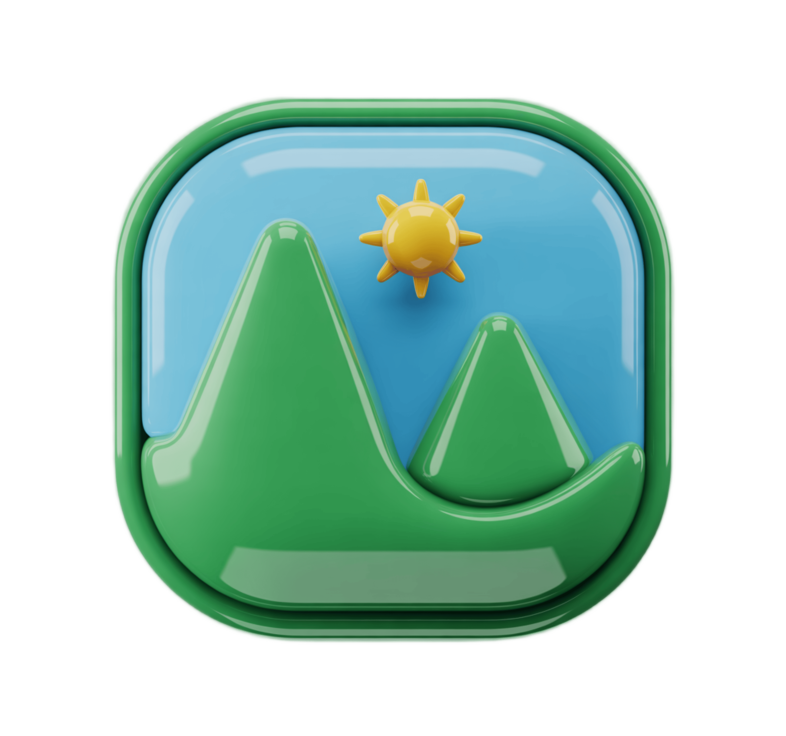 3d green mountain icon with sun graphic element for business presentations and infographics PNG - transparent background