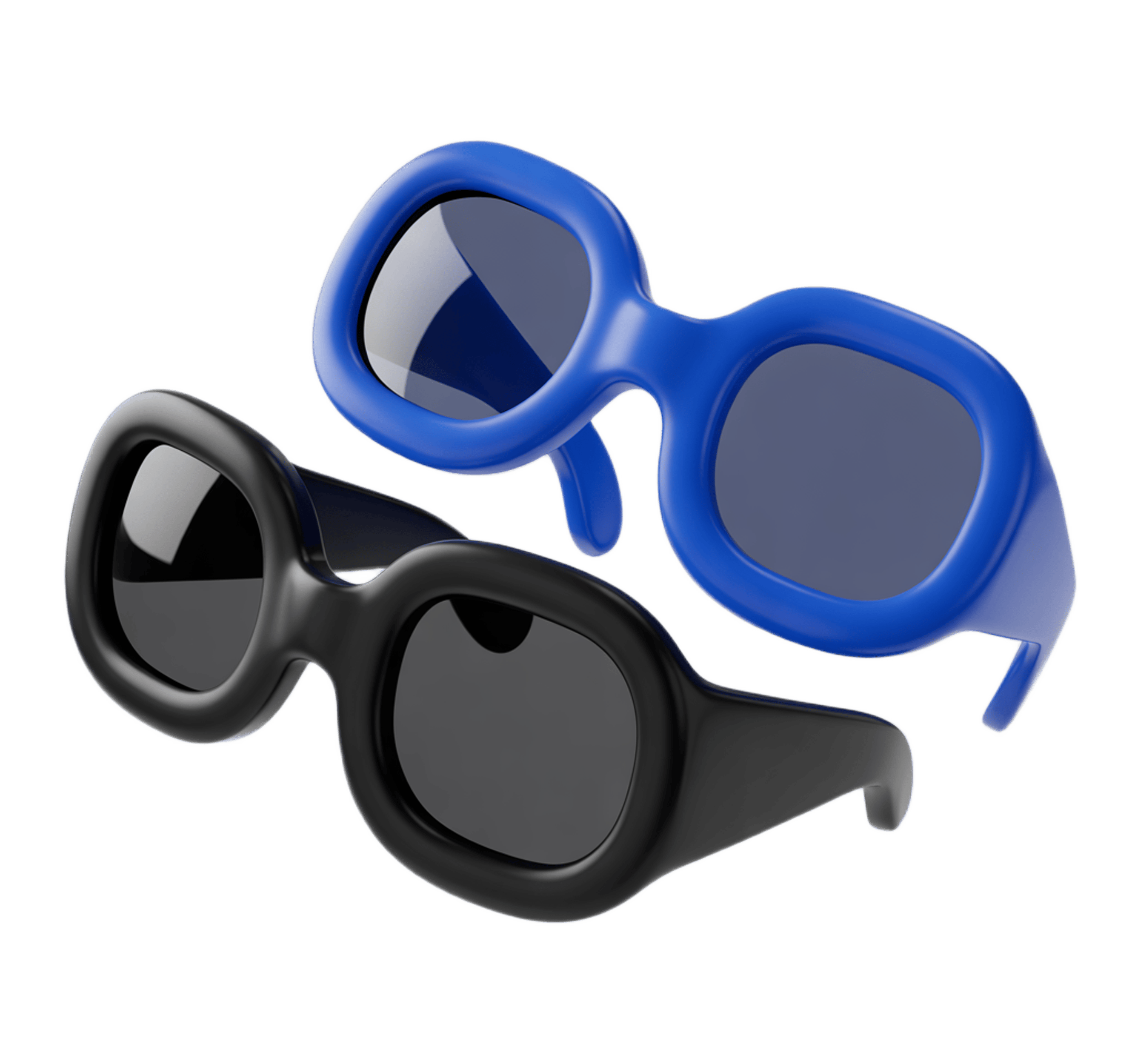 3d isolated clipart pair of blue and black sunglasses graphic element for marketing designs PNG - transparent background