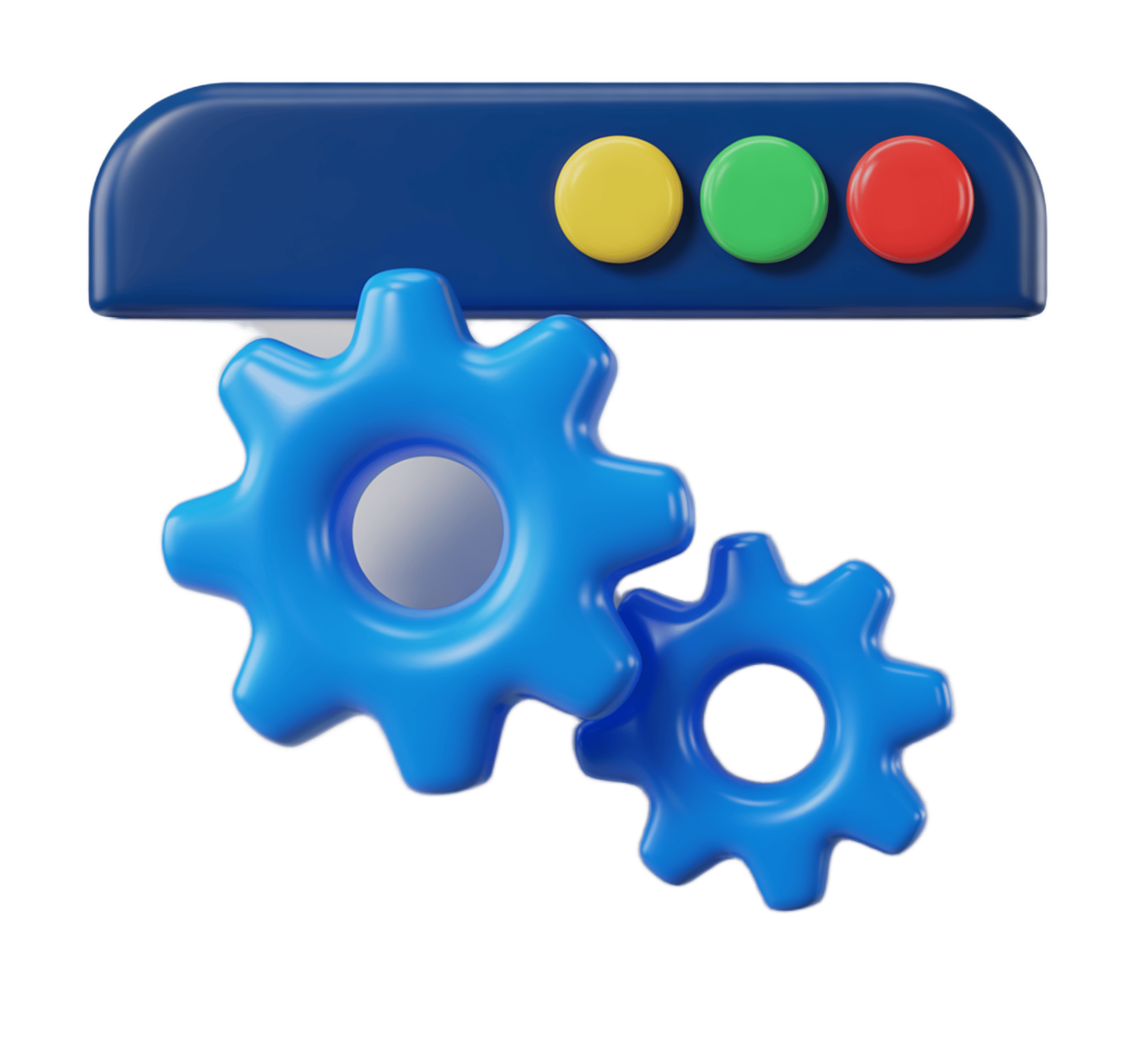 3d play pause stop control buttons with interlocking gears graphic element PNG - transparent background