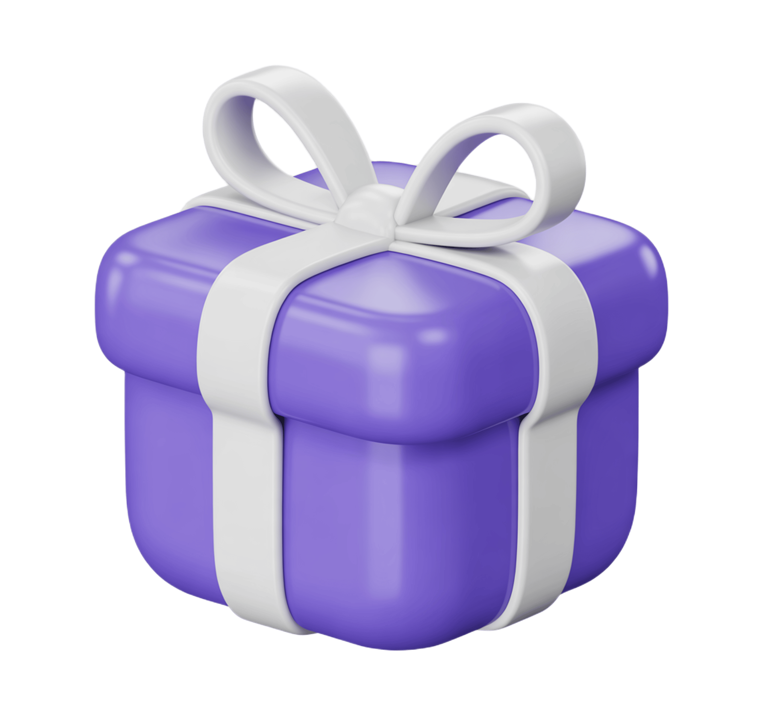3d purple gift box with white ribbon for birthday celebration presentation PNG - transparent background