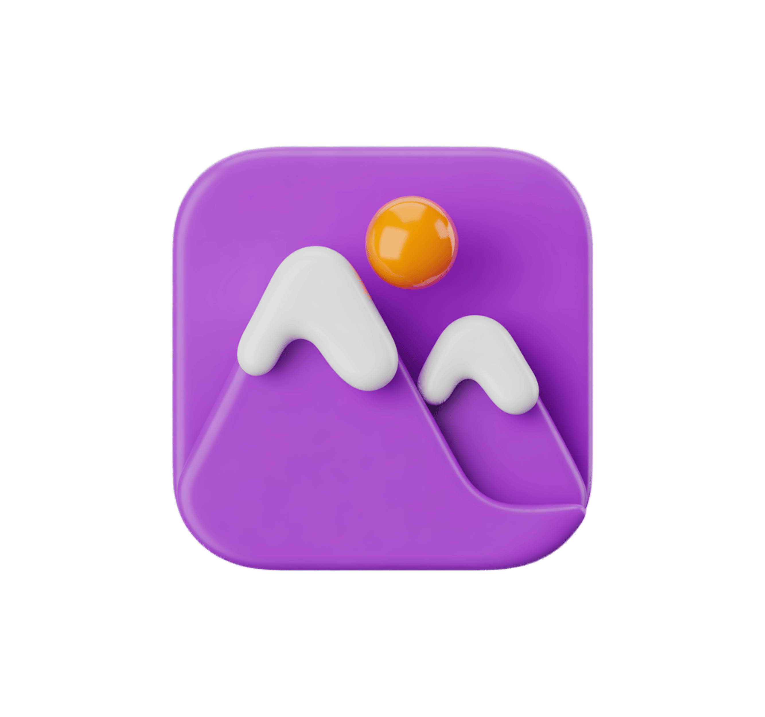 3d purple mountain clipart icon with orange sphere for app design and website graphics PNG - transparent background