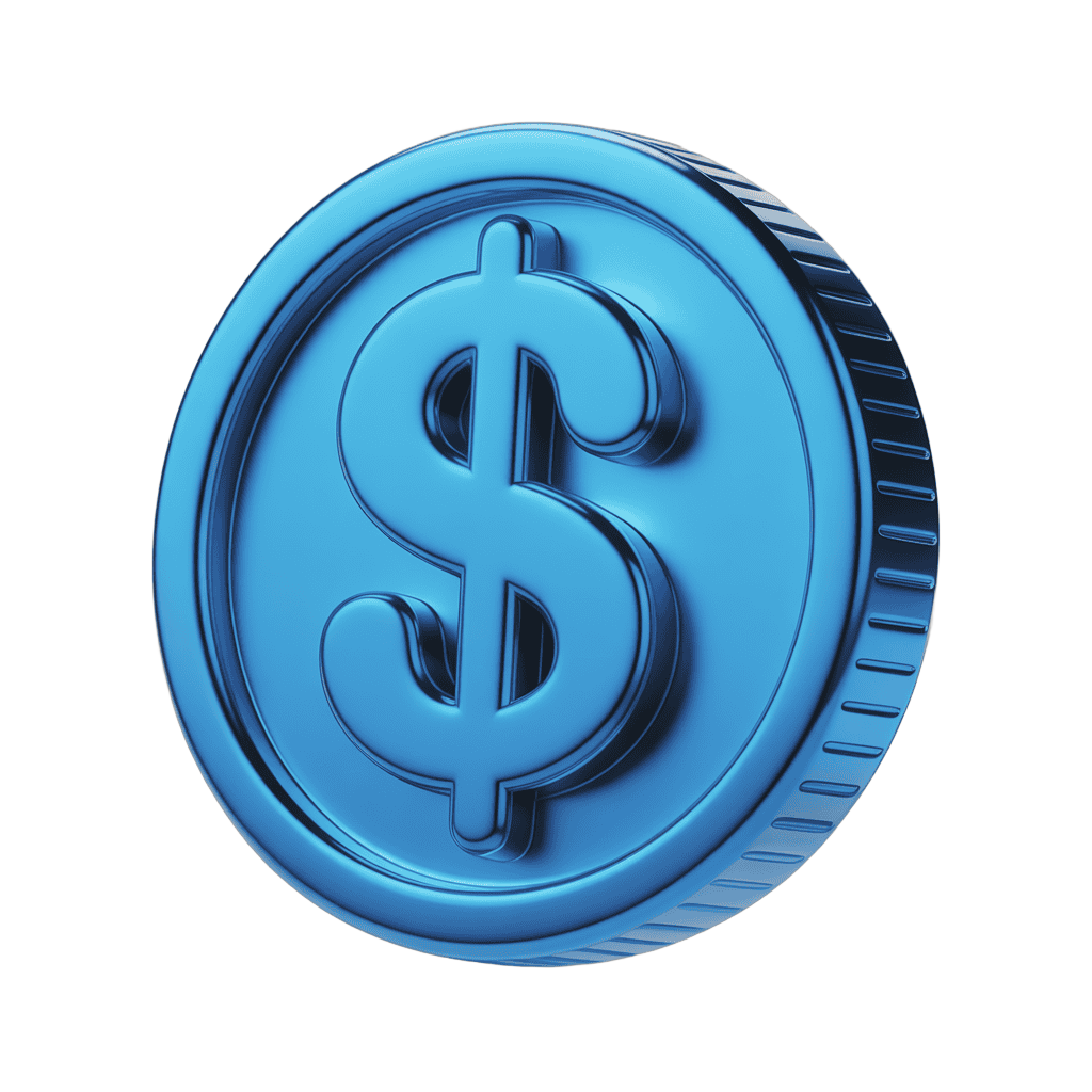 3d rendered cartoon style dollar coin graphic element for business marketing presentations PNG - transparent background