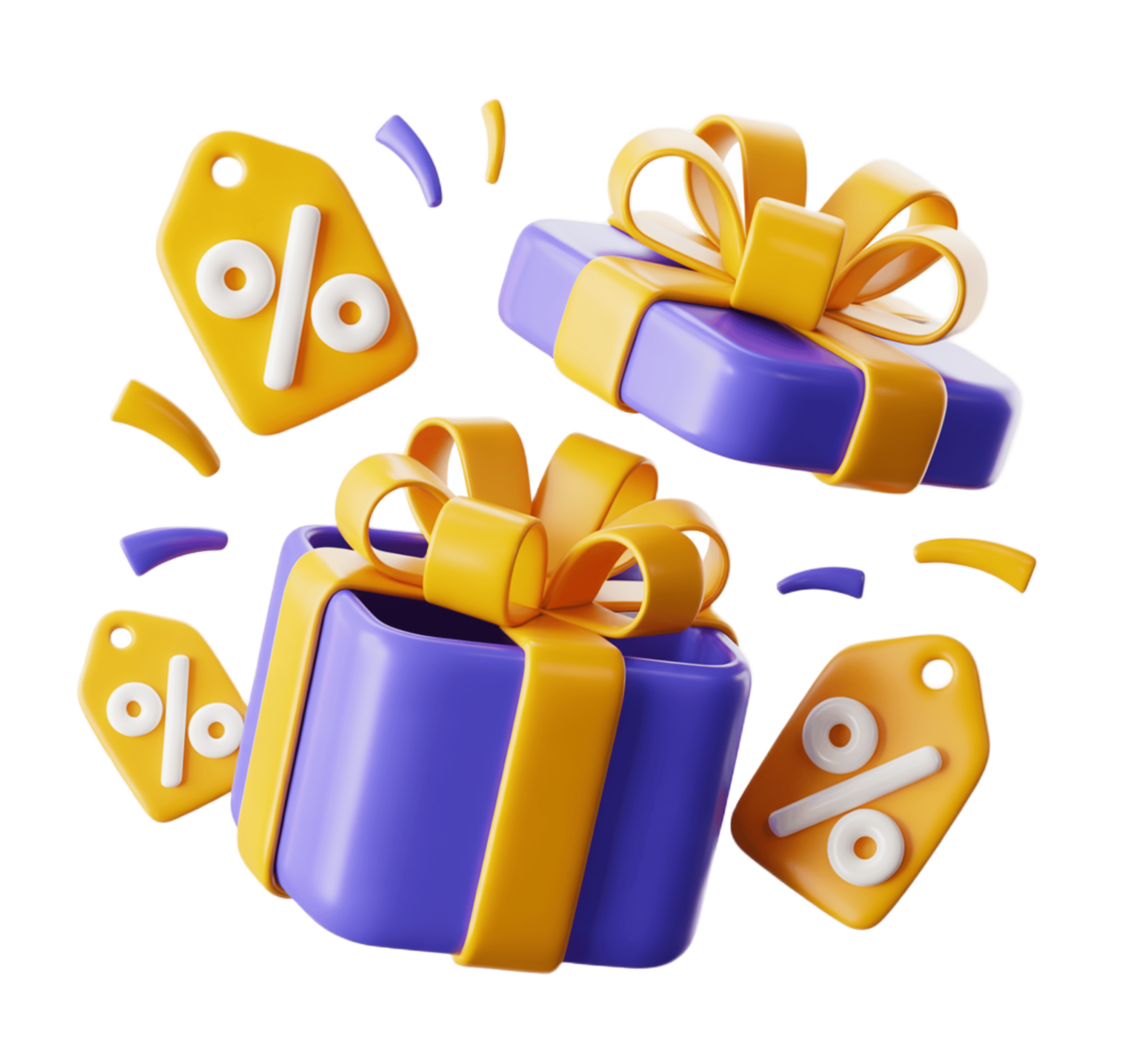 3d sale discount gift box with percentage signs floating for holiday promotions and marketing designs PNG - transparent background