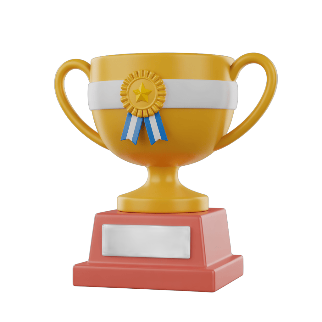 3d trophy cup with ribbon and star medal for award ceremony presentation and success celebration PNG - transparent background