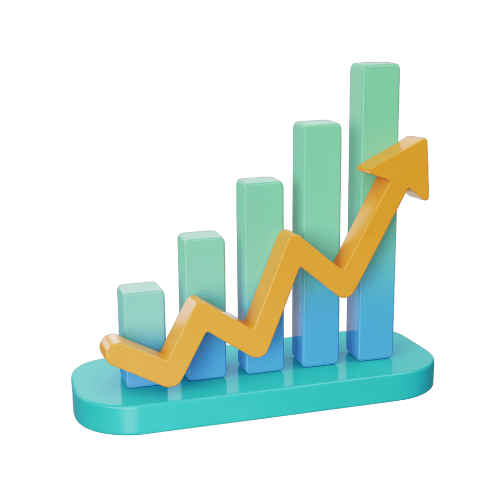 3d upward growth chart with increasing bar graph and arrow for business success and financial progress illustrations PNG - transparent background