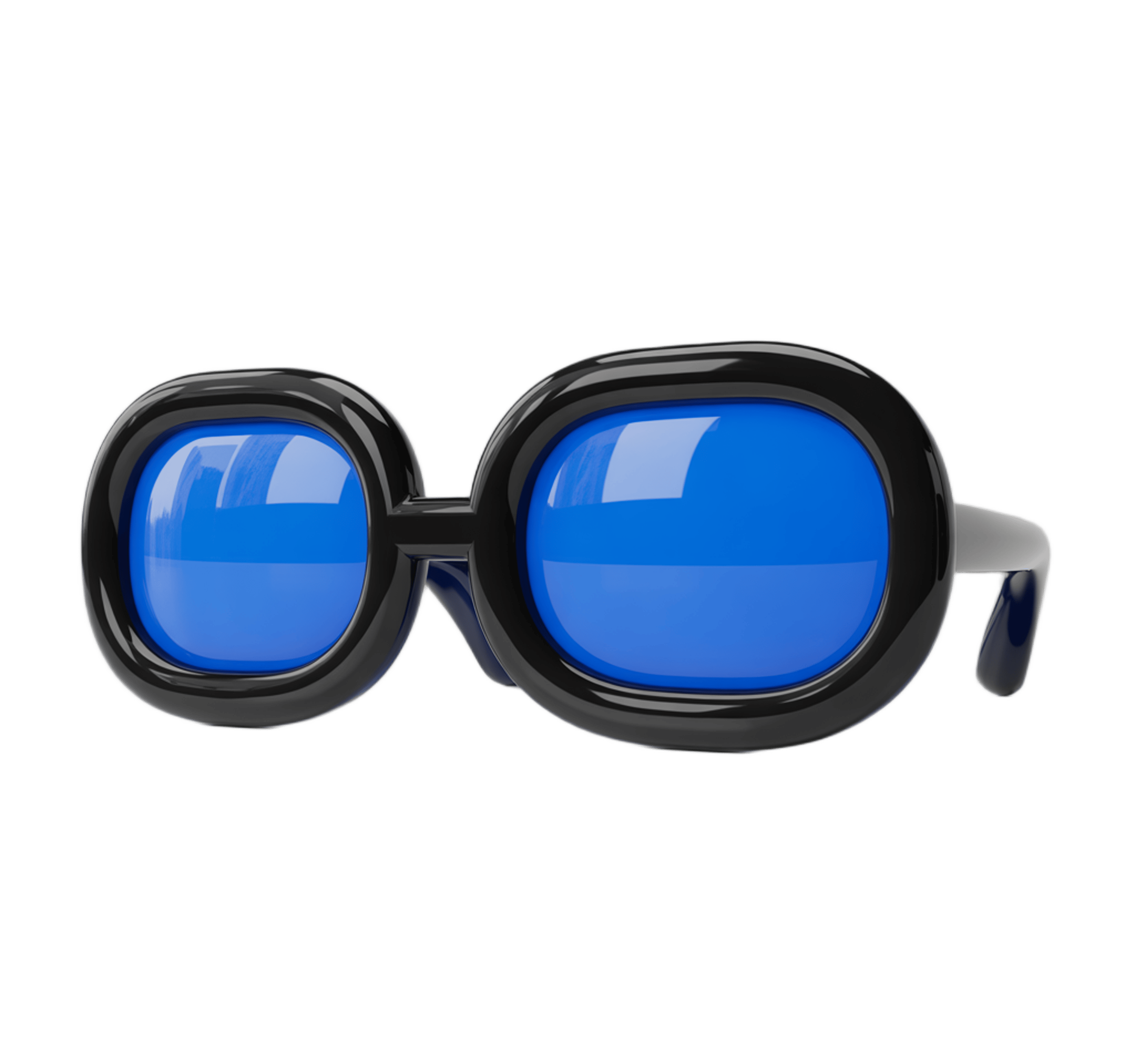 Black retro futuristic blue mirrored sunglasses clipart for graphic design and branding PNG - transparent background
