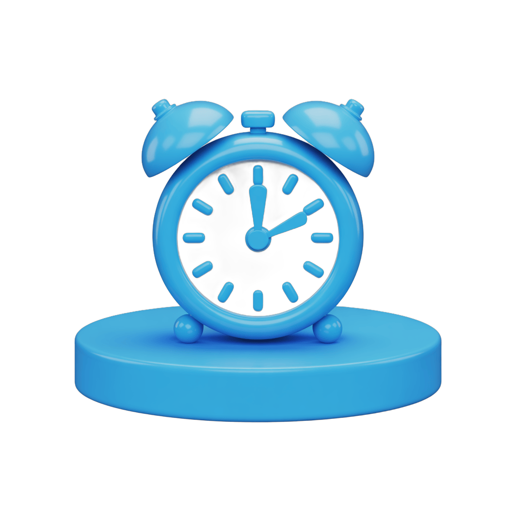 Bright blue alarm clock illustration for productivity and time management graphics PNG - transparent background