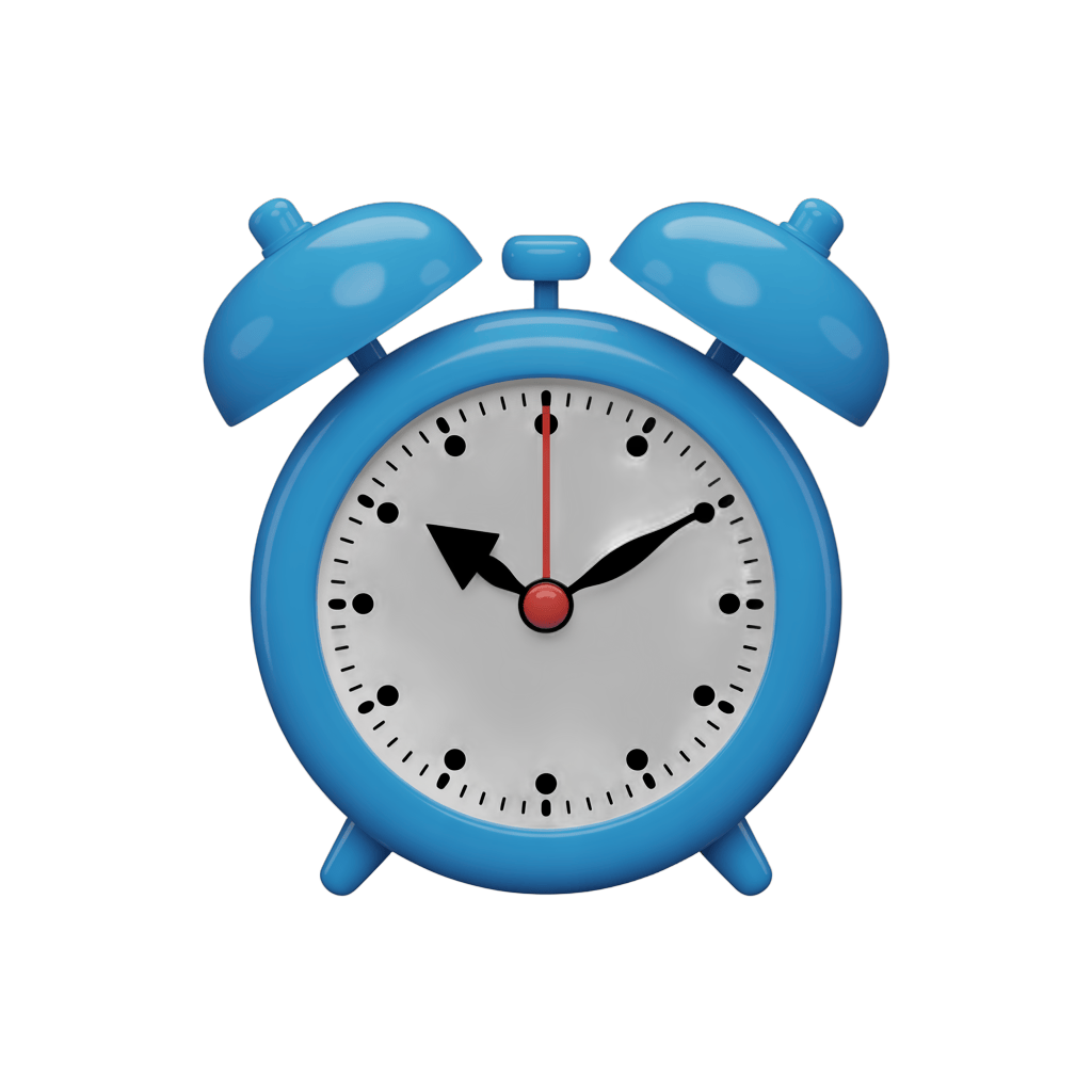 Bright blue alarm clock illustration with transparent background for digital designs and presentations PNG - transparent background