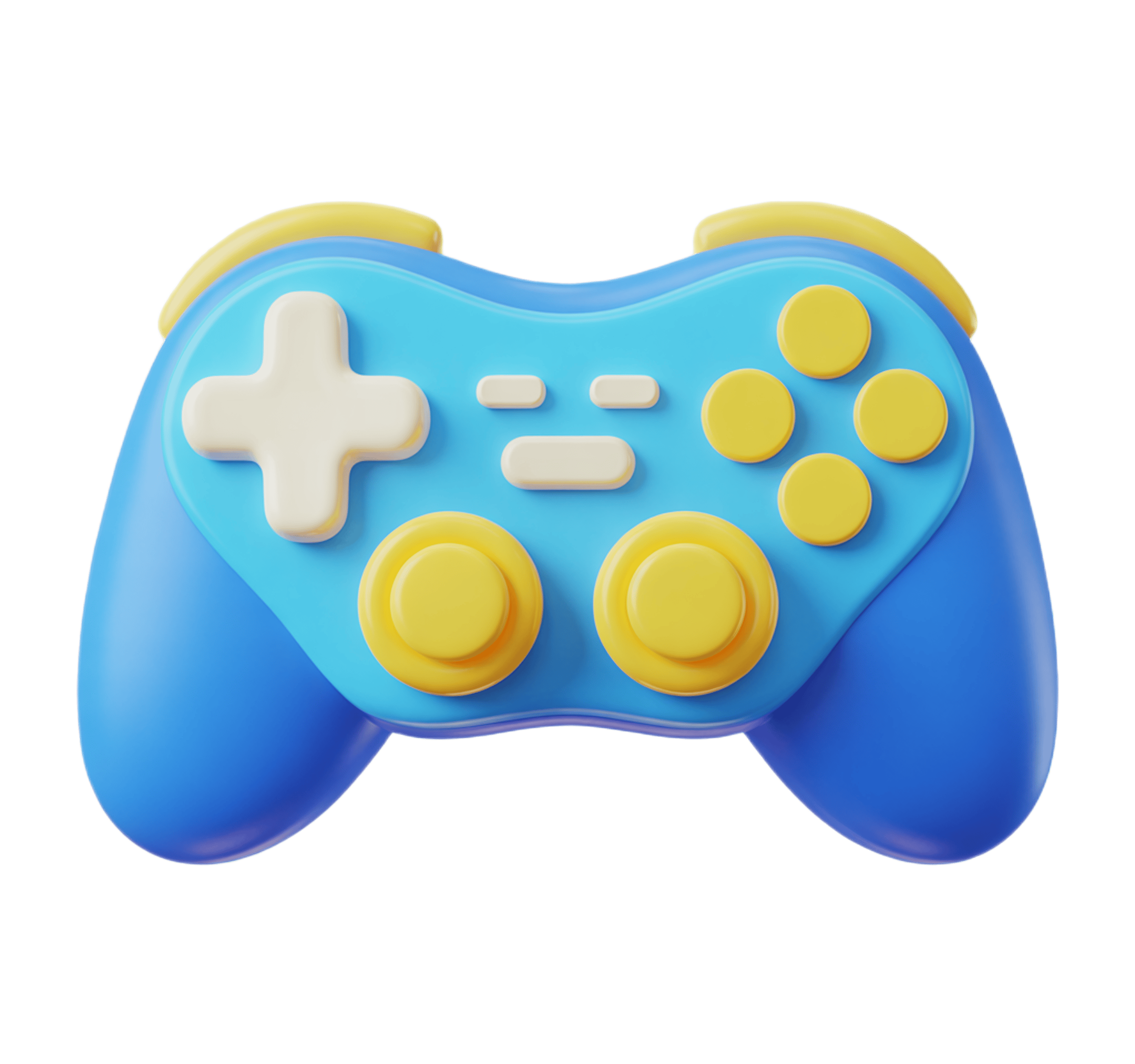 Bright blue and yellow 3D game controller clipart for gaming graphics and app icons PNG - transparent background
