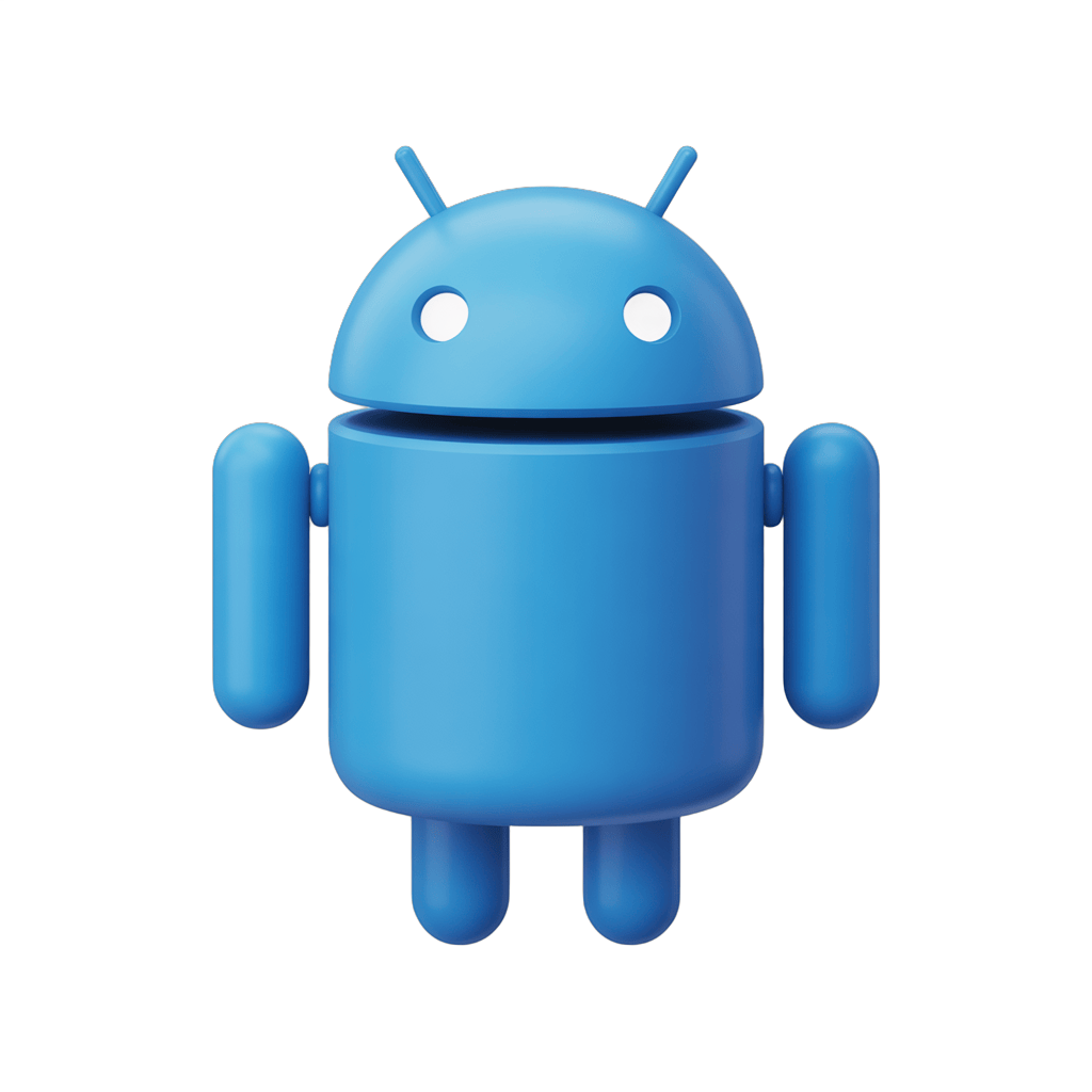 Bright blue android robot mascot icon for mobile app technology branding and digital marketing PNG - transparent background