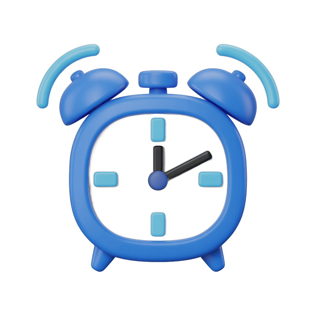 Bright blue cartoon alarm clock illustration for time management and productivity designs PNG - transparent background