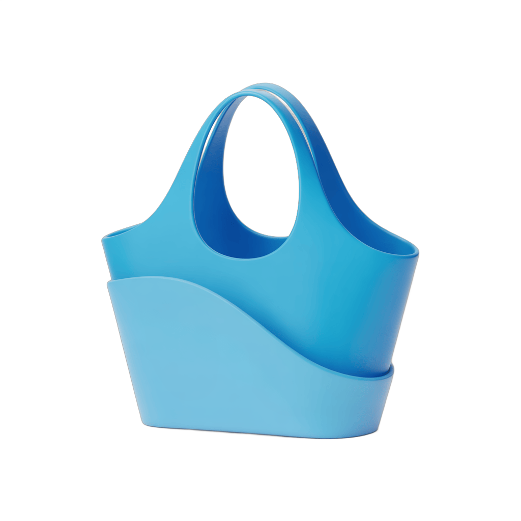 Bright blue plastic shopping tote bag with ergonomic handle for grocery and retail use PNG - transparent background