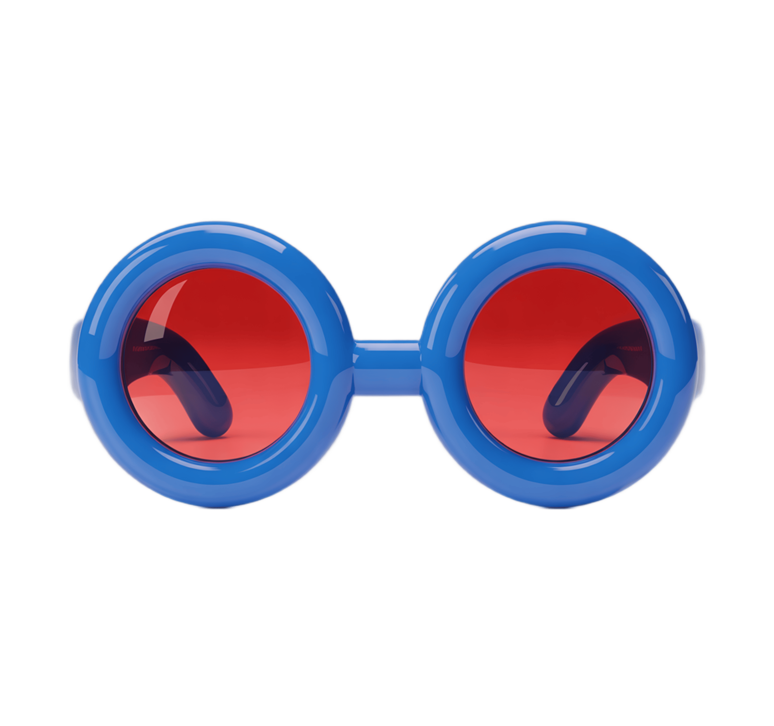 Bright blue retro sunglasses with red lenses isolated clipart for creative designs and branding PNG - transparent background