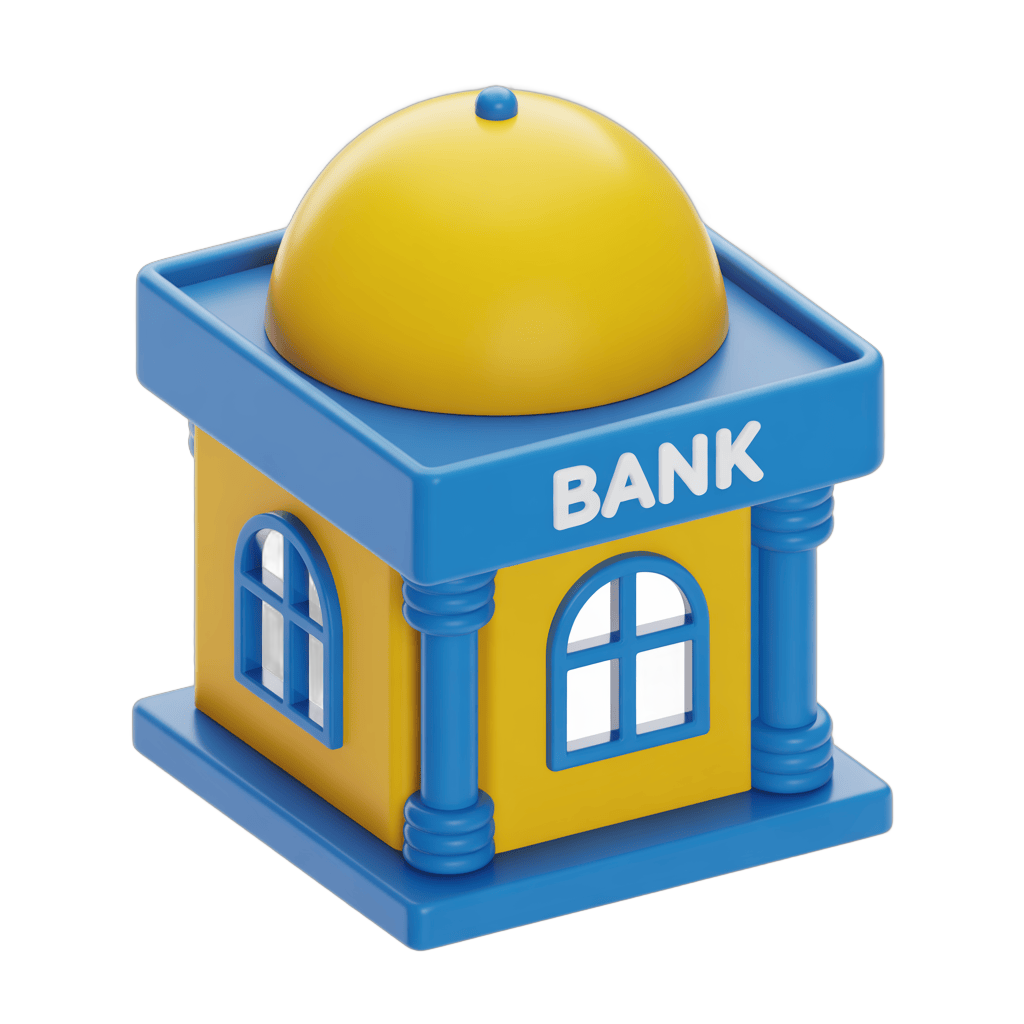 Bright cartoon bank building clipart with dome and columns for financial presentations and education PNG - transparent background