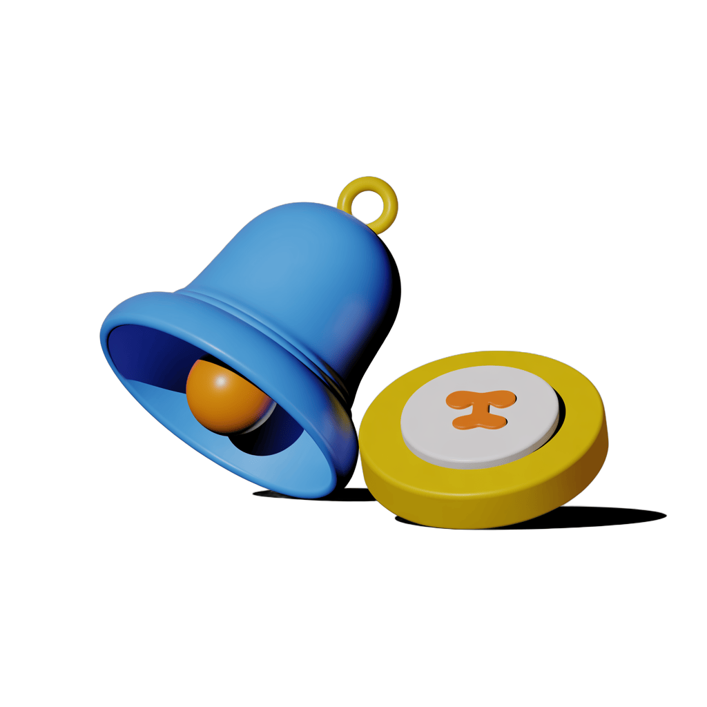 Bright cartoon bell with notification button isolated for app alerts and digital design projects PNG - transparent background
