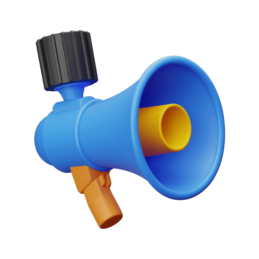 Bright cartoon megaphone with handle for announcements and event graphics PNG - transparent background