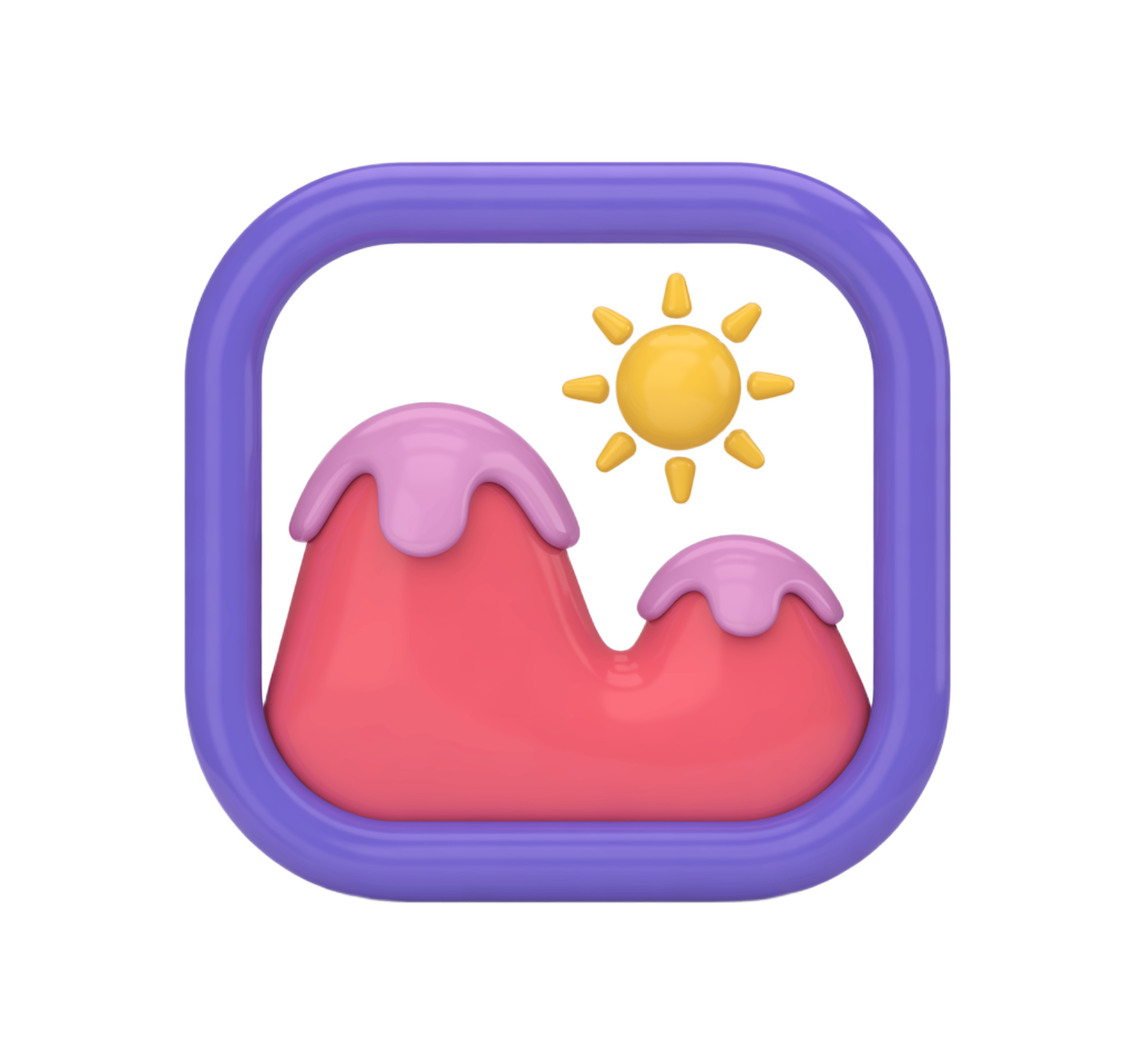 Bright cheerful 3d mountain landscape with sun clipart for presentations and digital designs PNG - transparent background