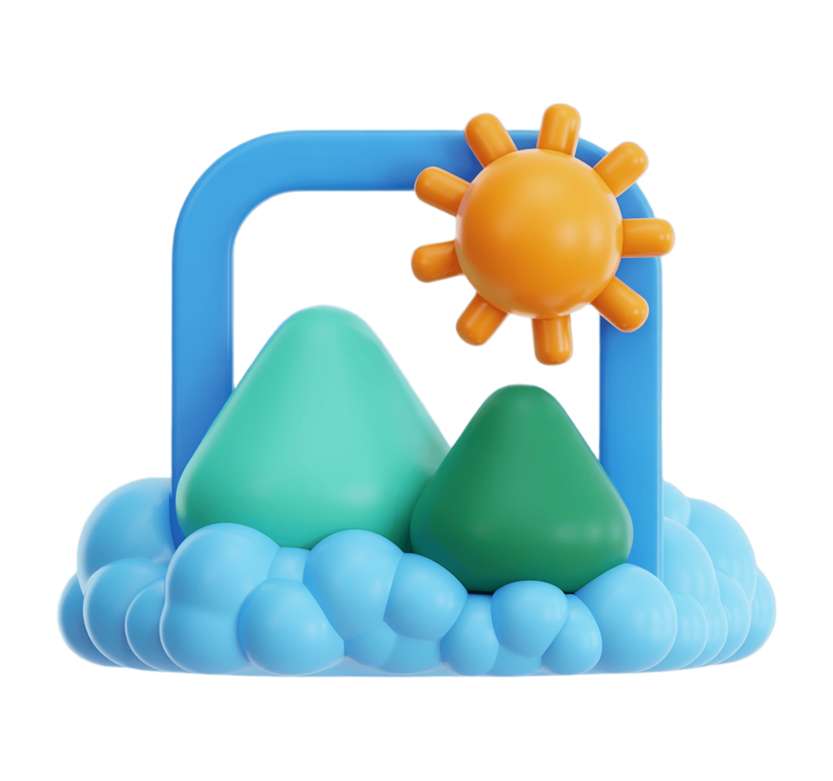 Bright cheerful 3d summer beach vacation icon with sun and waves for travel marketing PNG - transparent background