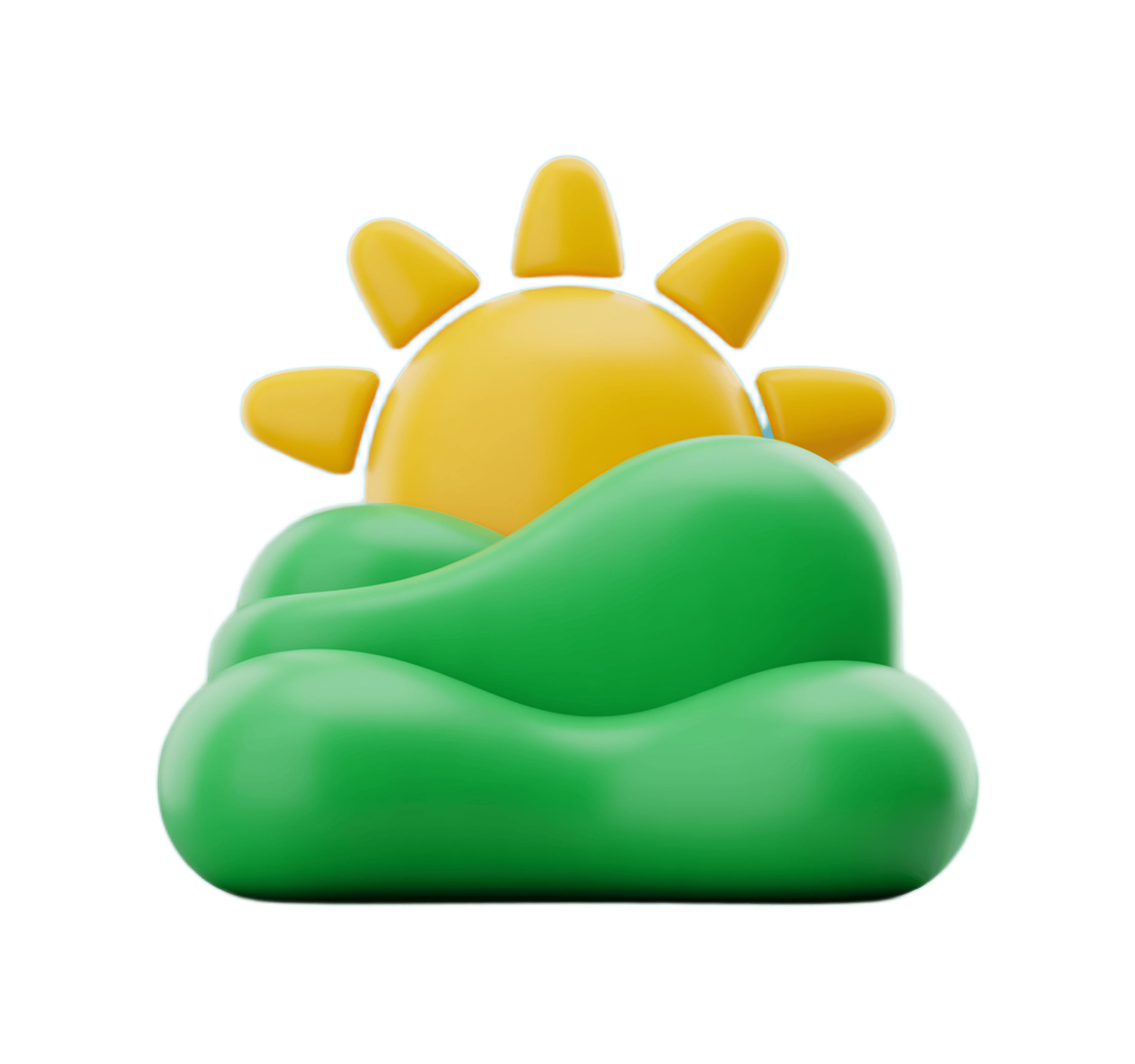Bright cheerful sun peeking through fluffy green cloud isolated clipart graphic element PNG - transparent background
