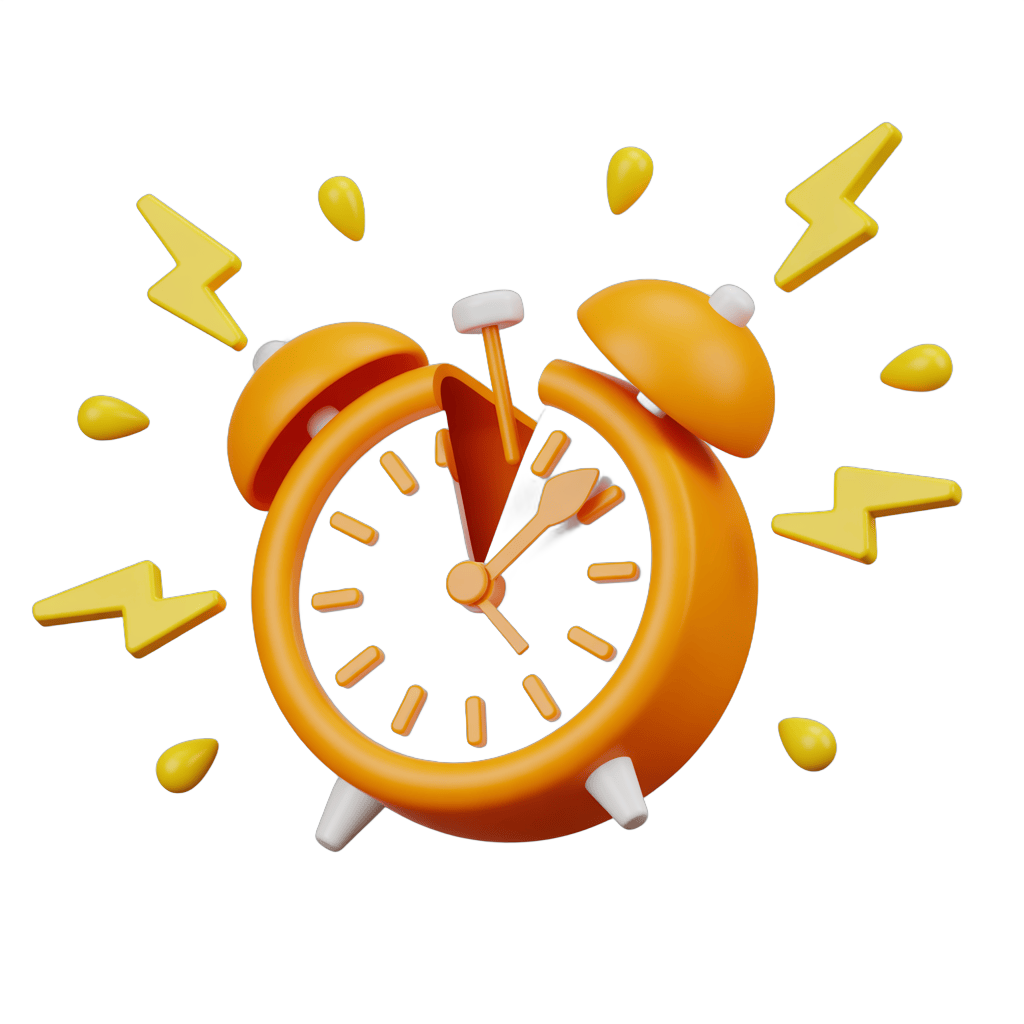 Bright exploding alarm clock with lightning sparks for urgent notifications and productivity graphics PNG - transparent background
