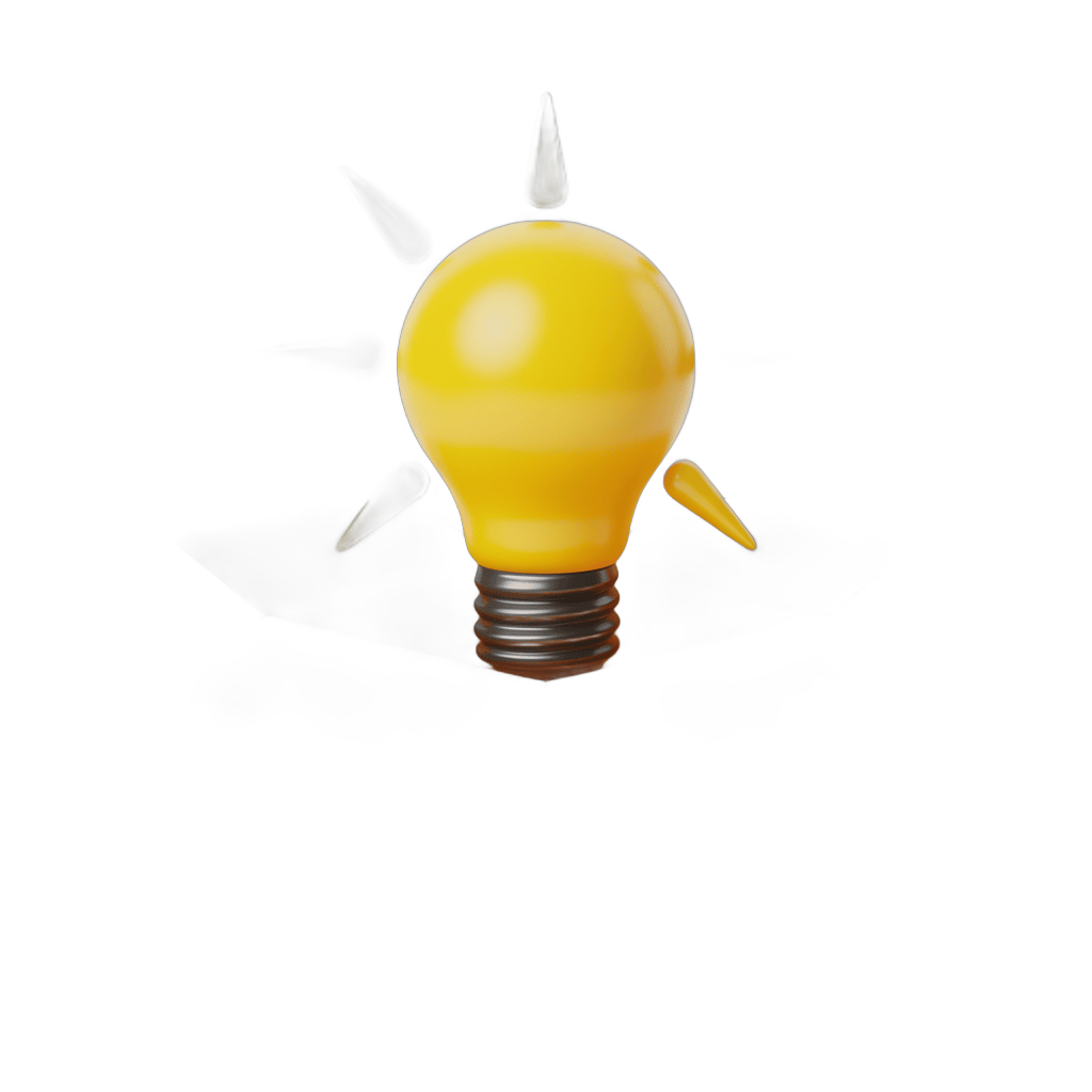 Bright glowing lightbulb clipart graphic element with energy rays for creative presentations and marketing designs PNG - transparent background