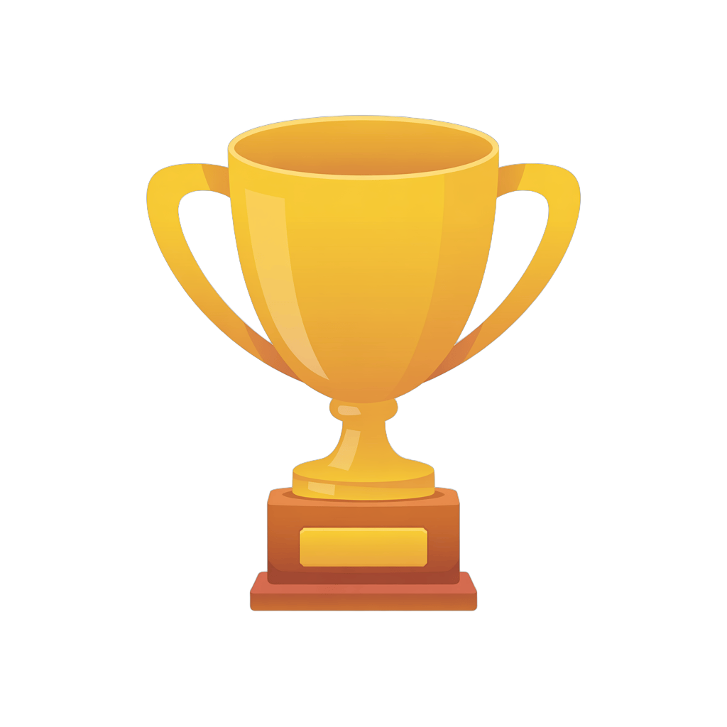 Bright golden trophy cup with handles and base for awards ceremonies and achievement presentations PNG - transparent background