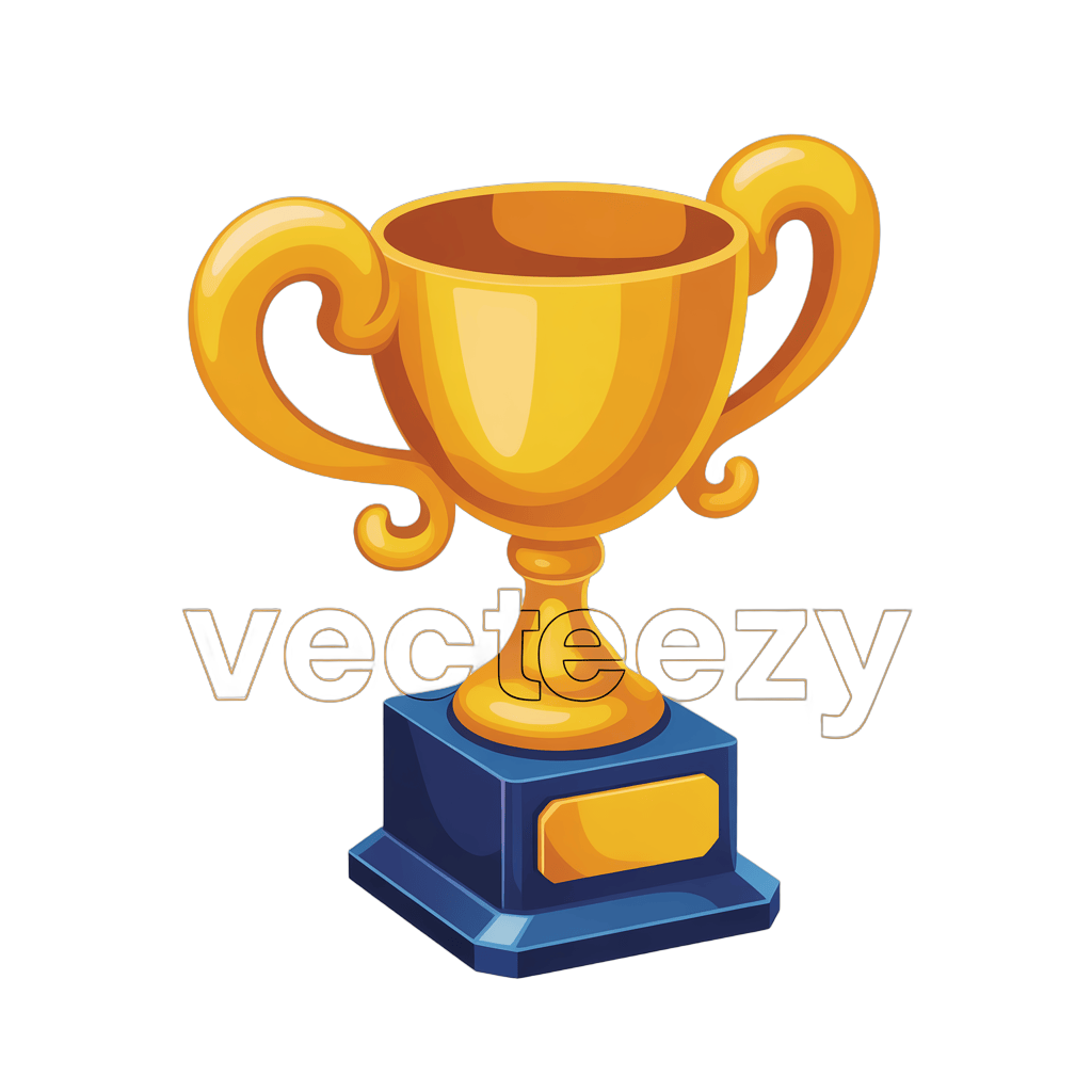 Bright golden trophy cup with handles for award ceremony presentation and success celebration PNG - transparent background