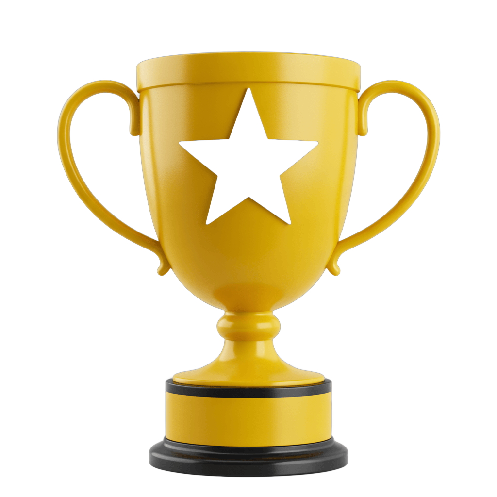 Bright golden trophy with star cutout graphic for awards ceremonies and achievement presentations PNG - transparent background