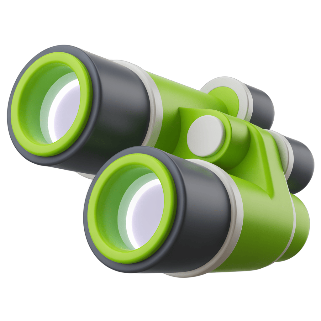 Bright green and black binoculars clipart for travel adventure and outdoor exploration designs PNG - transparent background