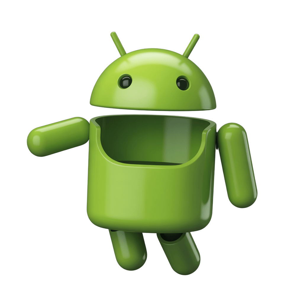 Bright green android robot mascot clipart with open chest for app tech mobile design projects PNG - transparent background