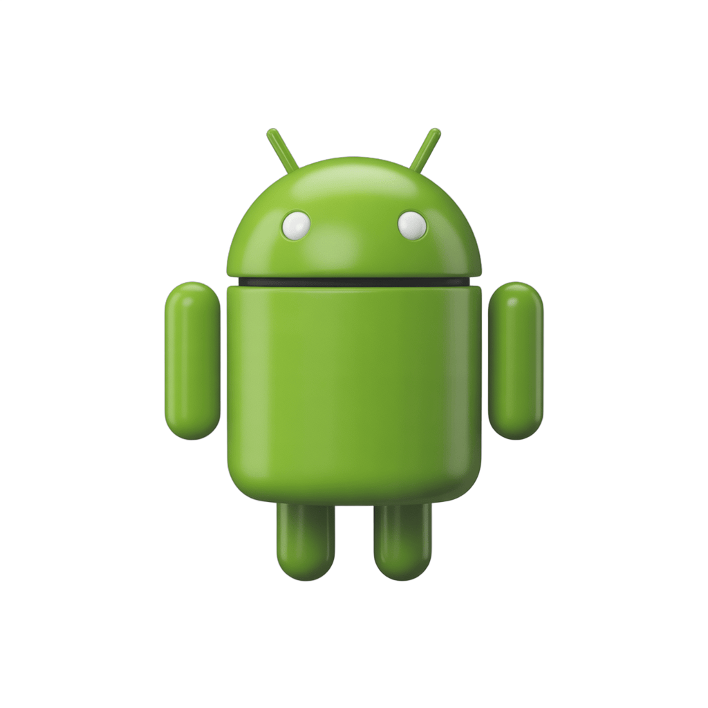 Bright green android robot mascot icon for mobile app branding and digital marketing designs PNG - transparent background