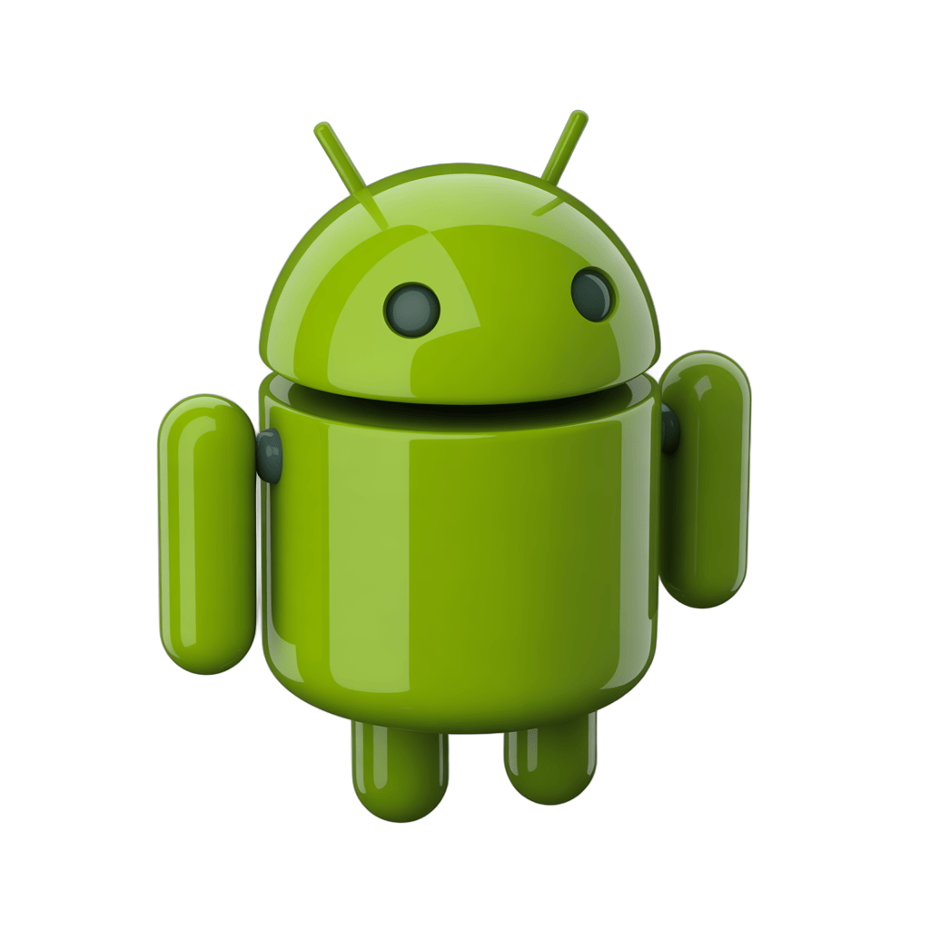 Bright green android robot mascot icon with arms and legs for mobile app branding and digital design PNG - transparent background